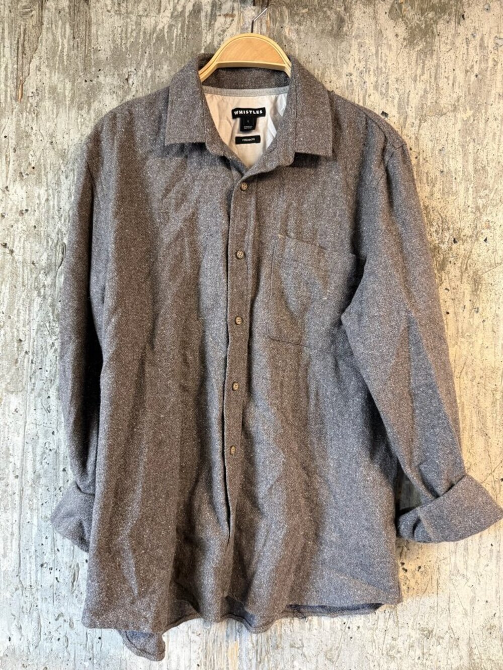 WHISTLES Men's Relaxed Button Up Shirt Size L In Grey